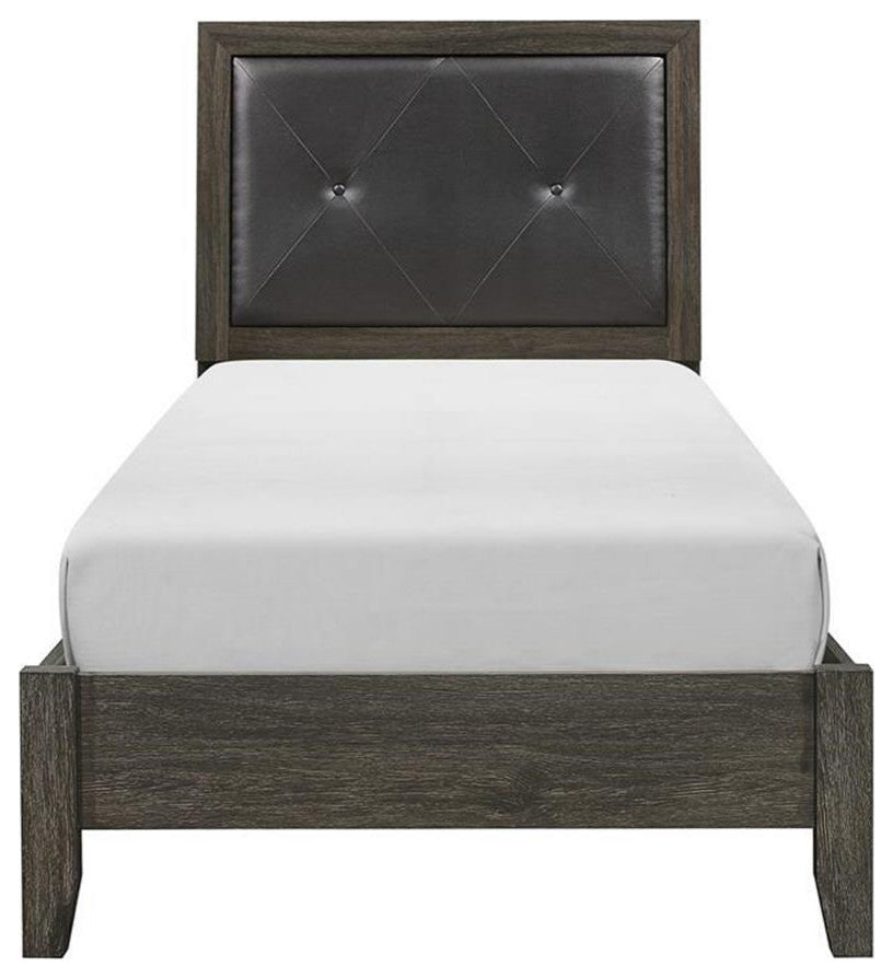Lexicon Edina Contemporary Wood and Faux Leather Twin Bed in Dark Gray/Black