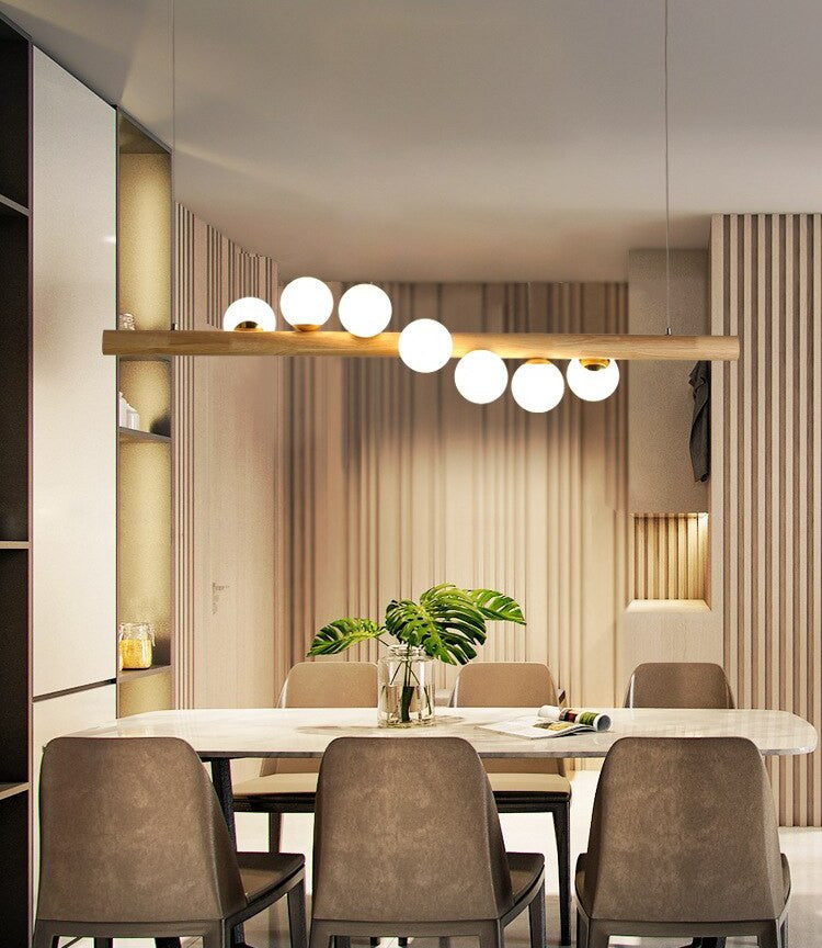 Acquanegra sul Chiese | Nordic Wood color Glass ball LED Chandelier , Wood