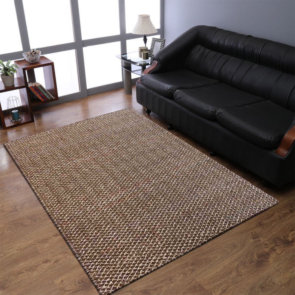 HAND WOVEN JUTE ECO-FRIENDLY AREA RUGS, Light Brown, Contemporary,Outdoor Indoor, [Rectangle] 5'x8'