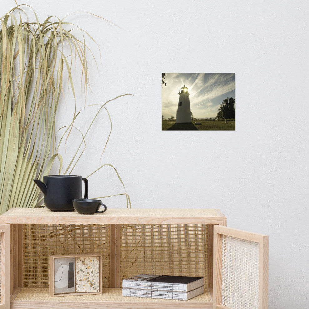 Turkey Point Lighthouse with Sun Flare Horizontal Unframed Wall Art Prints, 11" X 14"