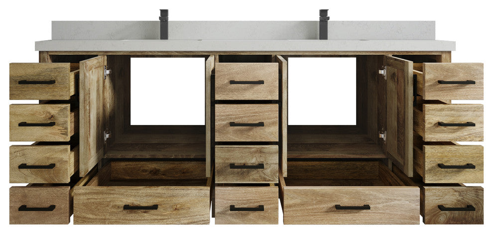 Malibu Mango 84 Double Sink Bath Vanity in Natural 2" Carrara Quartz