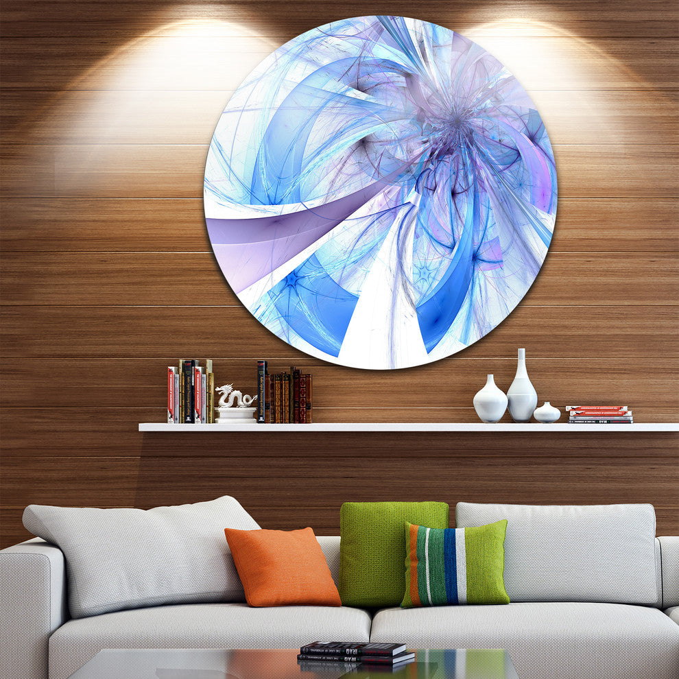 Blue Fractal Flower Pattern, Modern Floral Round Wall Art, 36"
