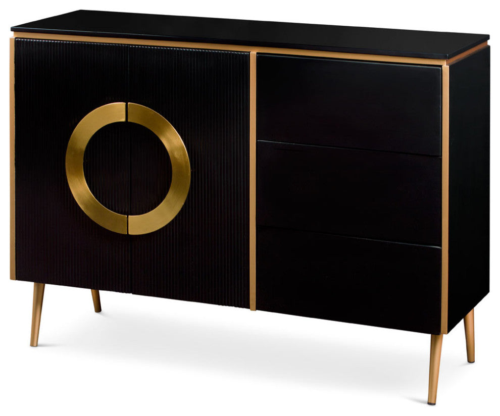 Black and Gold Zen Modern Asian Yuan Sideboard Cabinet
