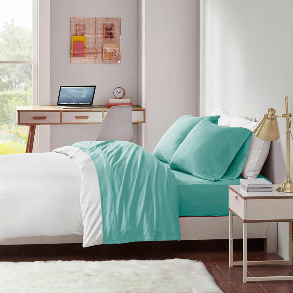 Intelligent Design Cotton Blend Jersey Knit All Season Sheet Set, Aqua