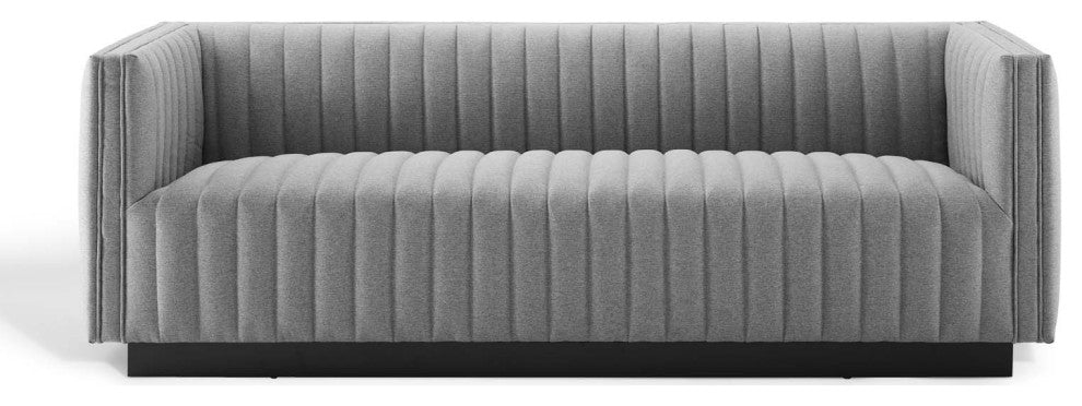 Tufted Sofa, Fabric, Gray, Modern, Living Lounge Hotel Lobby Hospitality