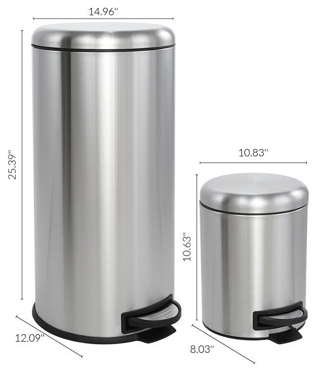 Happimess Oscar 30L and 5L Step-Open Trash Can, Stainless Steel