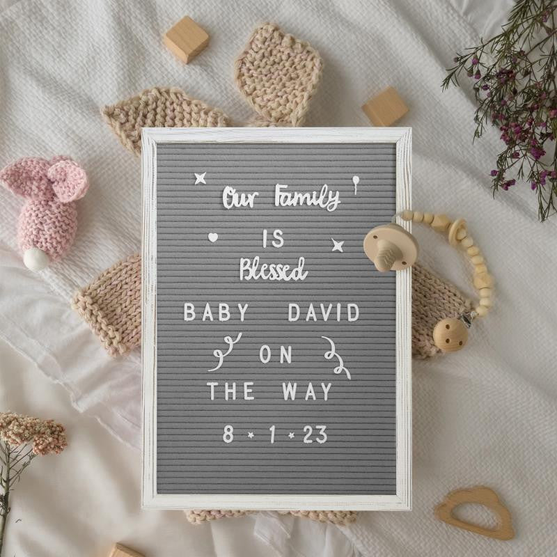 Gracie Felt Letter Board with Wooden Frame Set with Canvas Carrying Case, White Wash/Gray, 12x17