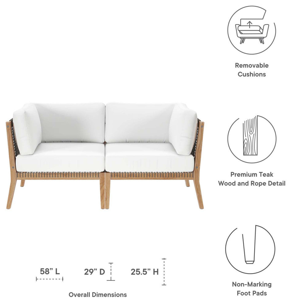 Clearwater Outdoor Patio Teak Wood Loveseat, Gray White