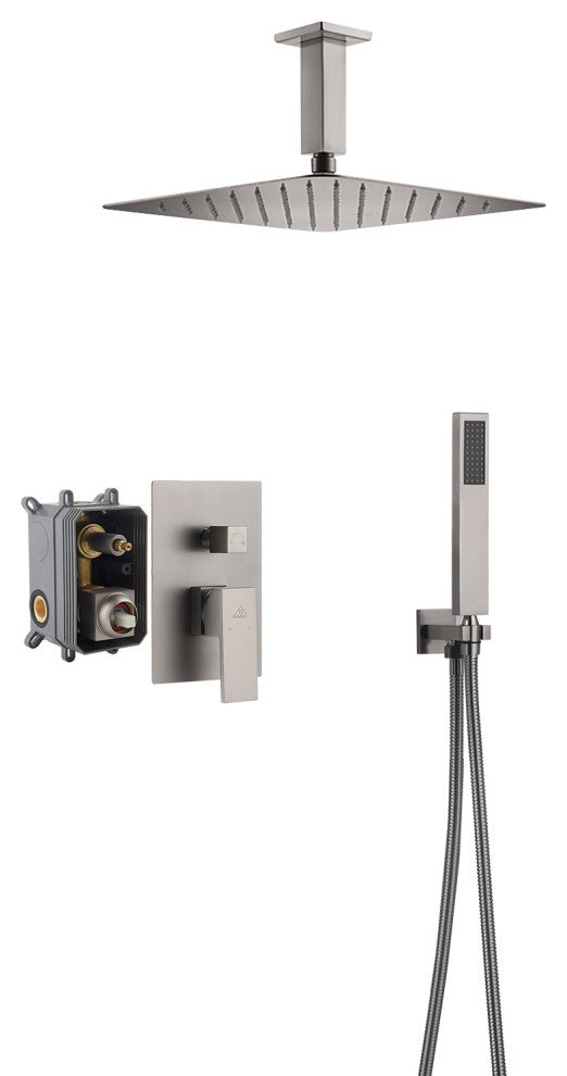 CASAINC 10" Ceiling Mount Dual Rainfall Shower Head Shower System Kit, Brushed Nickel