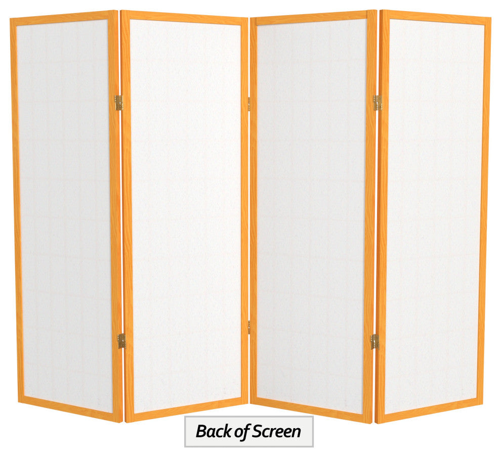 4' Tall Window Pane Shoji Screen, Honey, 4 Panels
