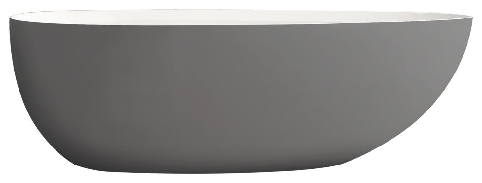 Solid Surface Freestanding Soaking Bathtub, Drain, White/gray
