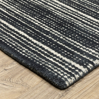 Cayden Textural Stripe Wool Blend Black/ Ivory Hand-tufted Rug 8' x 10'