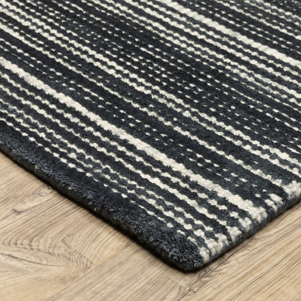 Cayden Textural Stripe Wool Blend Black/ Ivory Hand-tufted Rug 8' x 10'