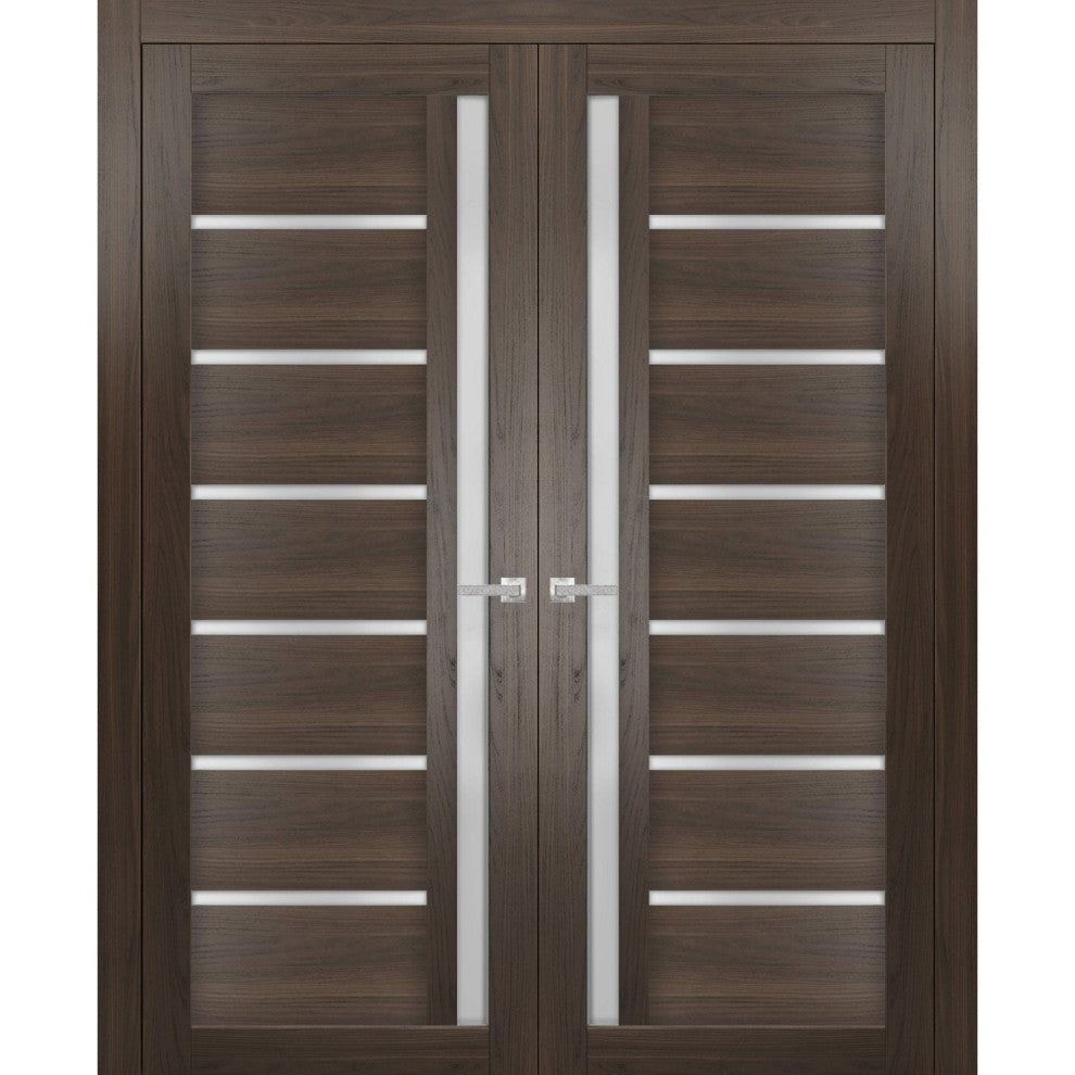 Interior French Double Doors Frosted Glass|Quadro 4088 Chocolate Ash -72x96