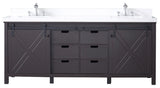 Marsyas 80" Brown Double Vanity, White Quartz Top, White Sinks and No Mirror