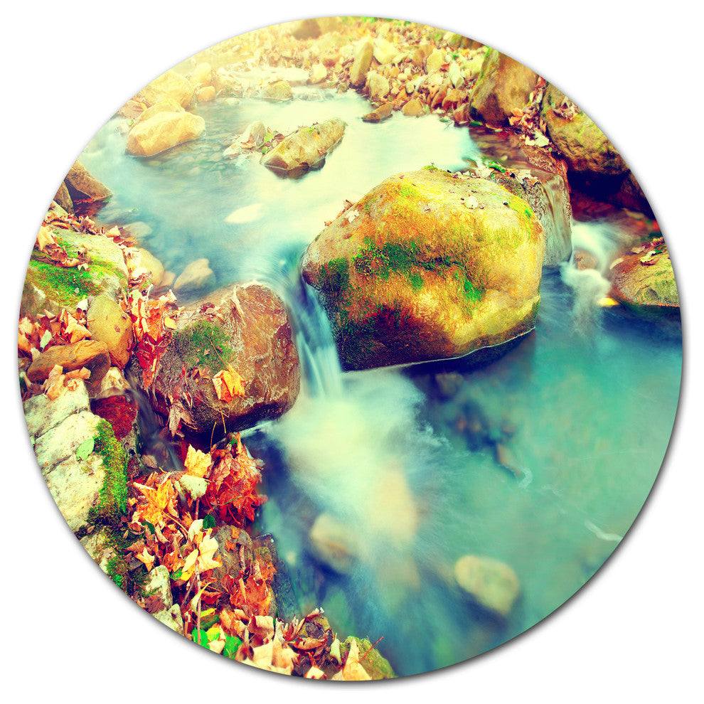 Mountain River With Stones, Seashore Round Wall Art, 23"