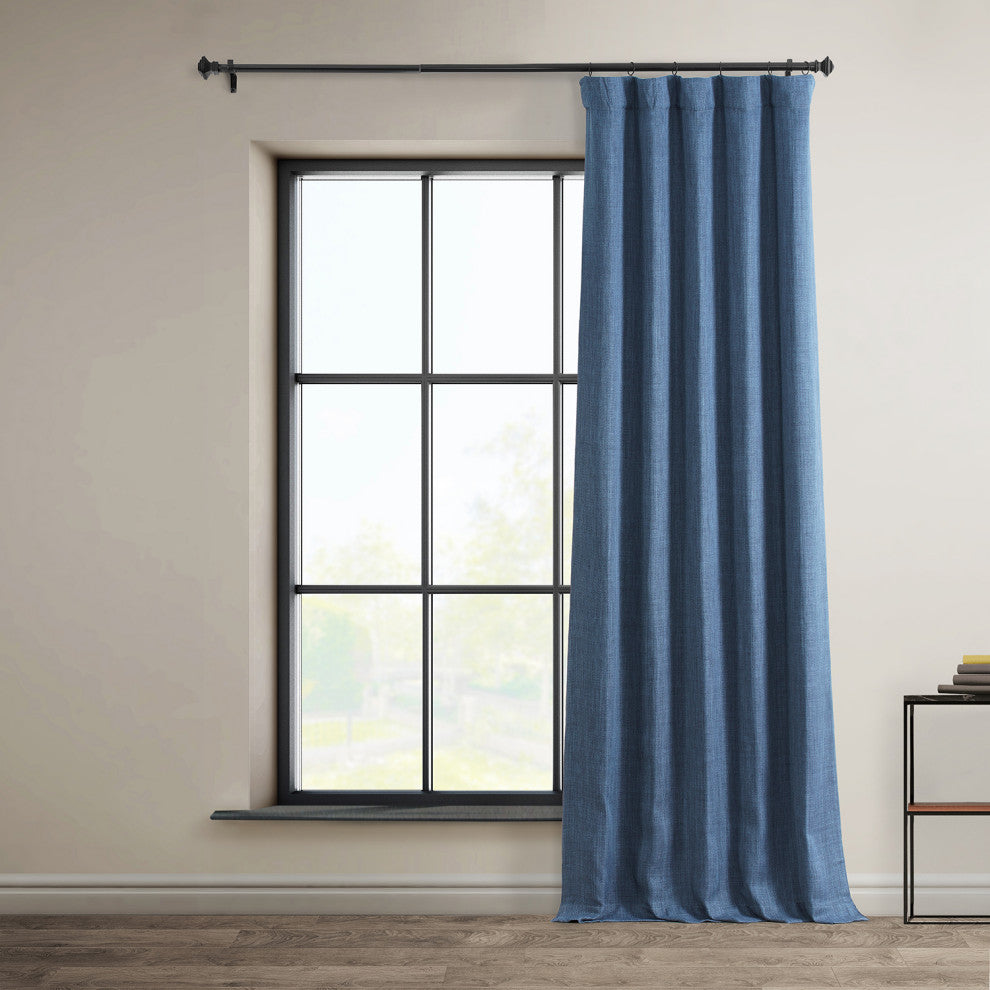 Faux Linen Darkening Curtain Single Panel, Denim, 50"x108"