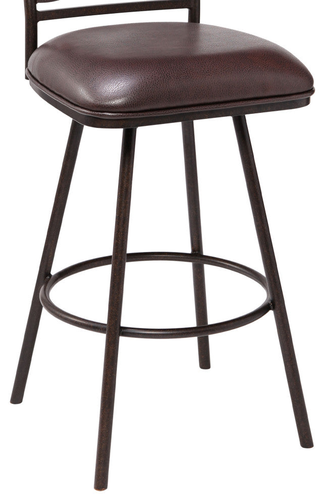 30" Brown Faux Leather Speckled Metal and Maple Wood Bar Stool