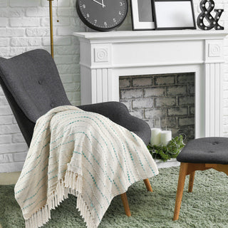 Shimmer Stripe Woven Throw Blanket with Fringe, Teal
