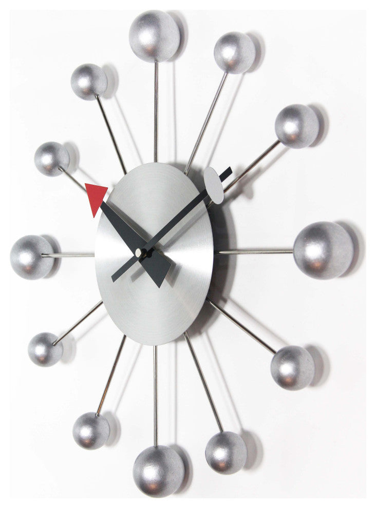 Orb Spoke 15" Mid-Century Modern Wall Clock - Silver