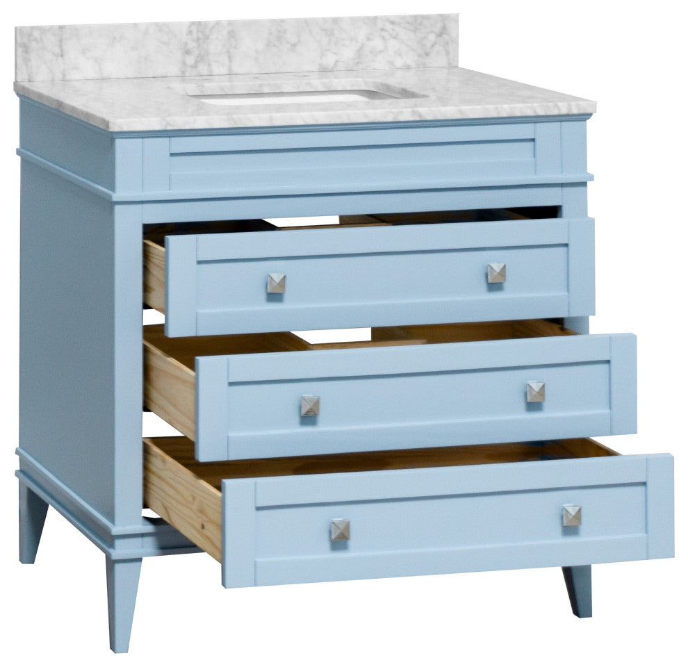 Eleanor 36" Bathroom Vanity, Powder Blue, Carrara Marble