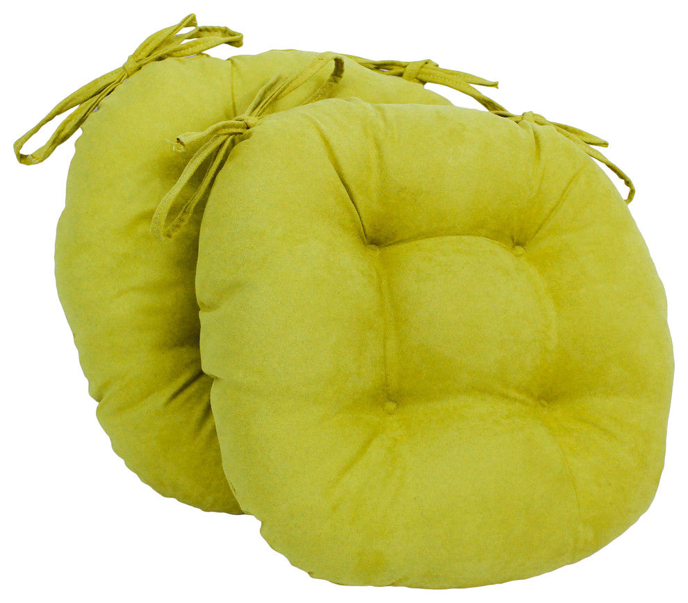 16" Solid Micro Suede Round Tufted Chair Cushions, Set of 2, Mojito Lime