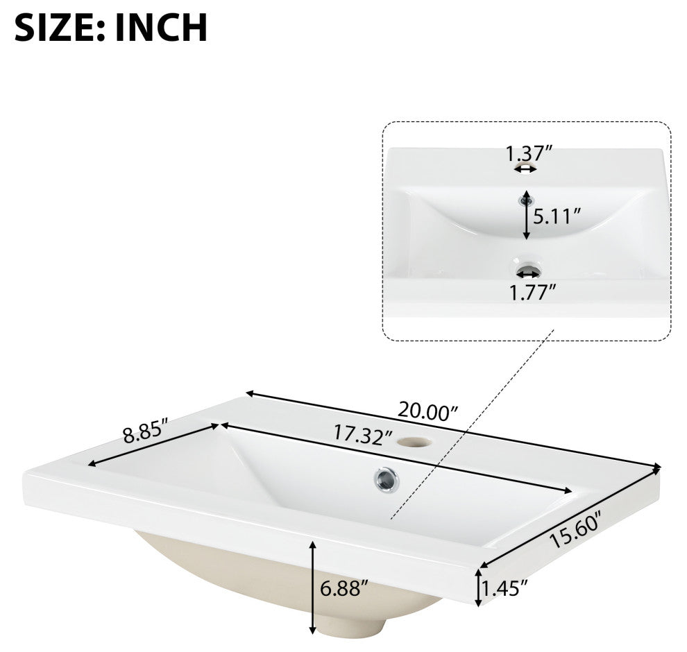 20" Freestanding Bath Vanity Set, White, Integrated Ceramic Sink