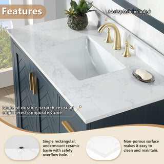 Engineered Stone Vanity Top in Grain White, 43", Single Sink
