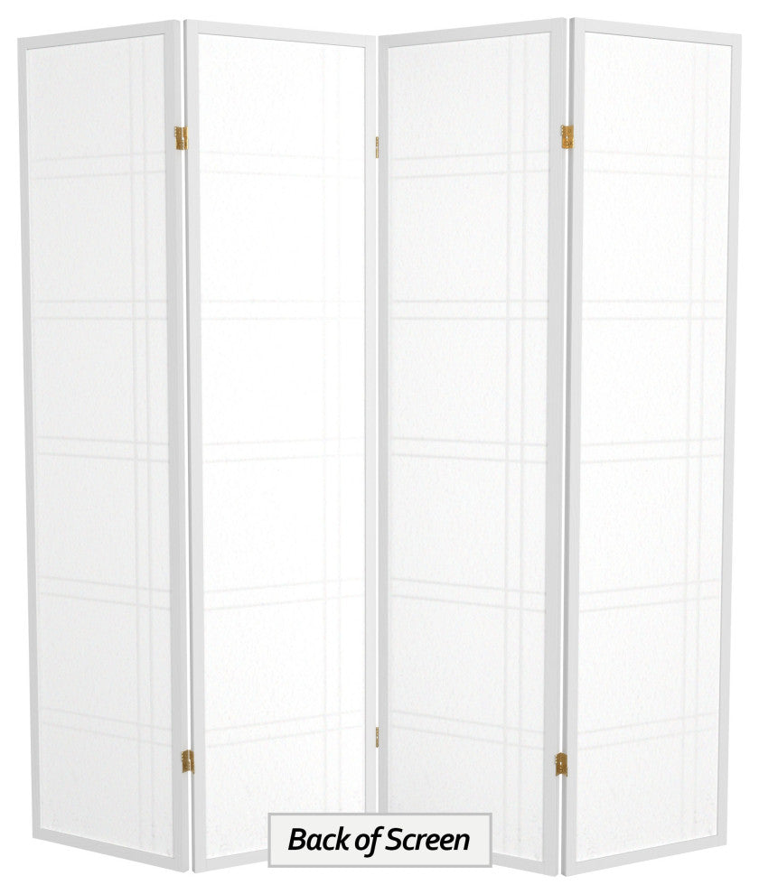 6' Tall Double Cross Shoji Screen, White, 4 Panels