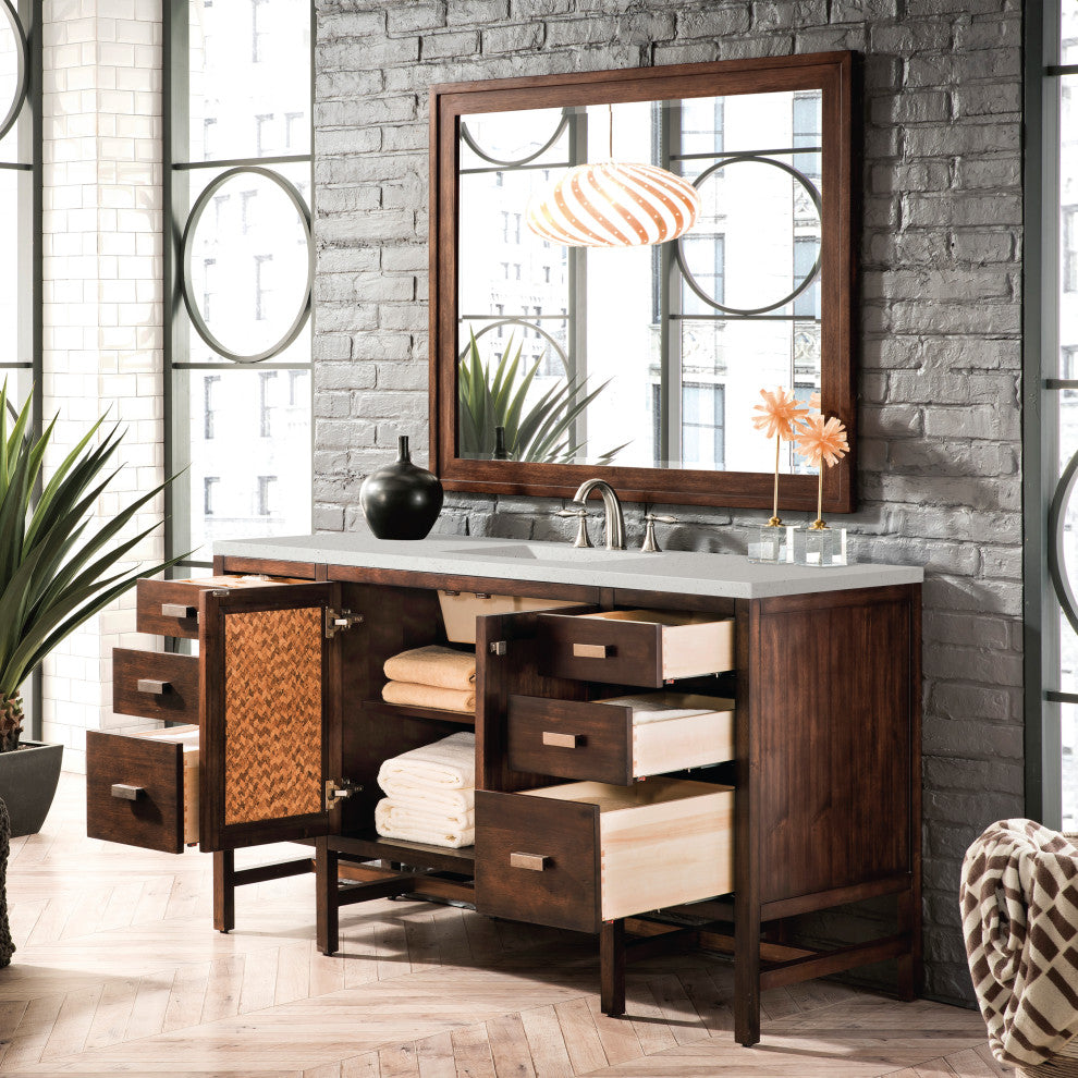 Addison 60" Single Vanity Cabinet, Glossy White, Mid-Century Acacia, Lime Delight, 3-Hole