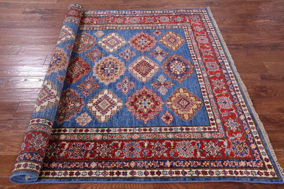 5' 10" X 8' 7" Geometric Super Kazak Hand-Knotted Wool Rug - Q12941