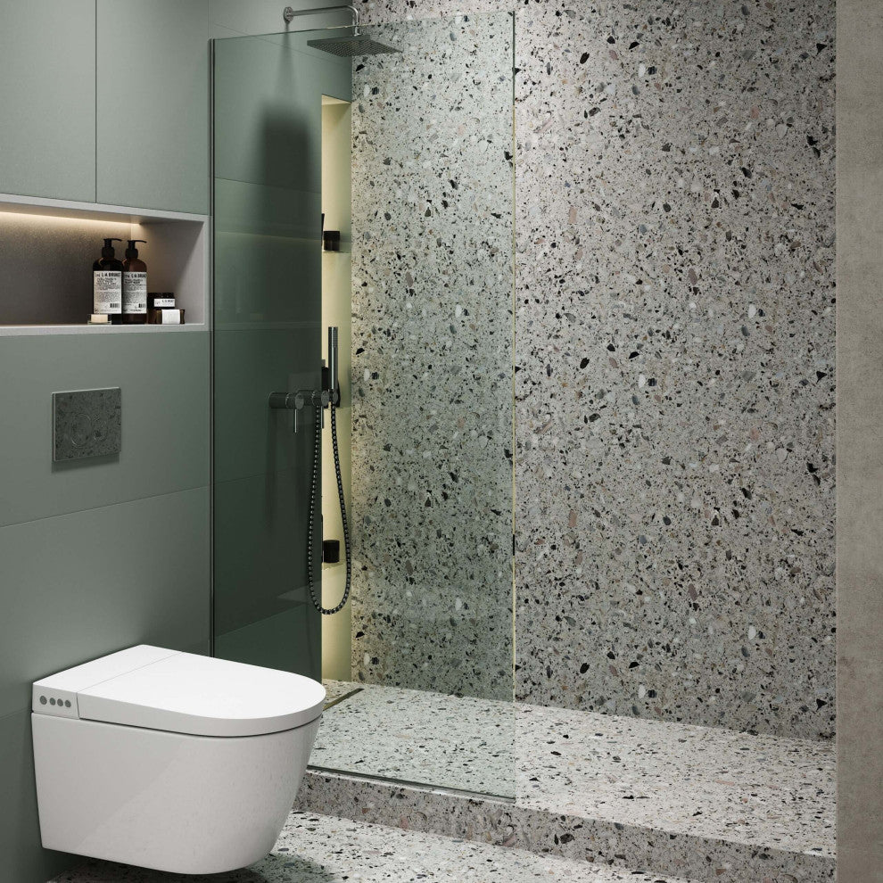 Single Fixed Glass Shower Panel - Clear Tempered Frameless Shower Glass Door, Polished Chrome, 34"