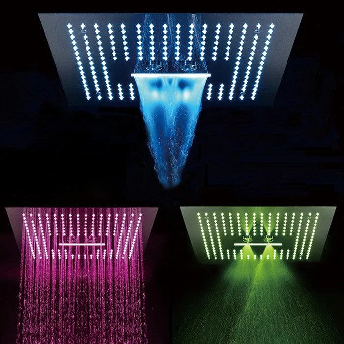 Led 16" Matte Black LED Remote Controlled Rainfall Shower System, 6 Body Jets