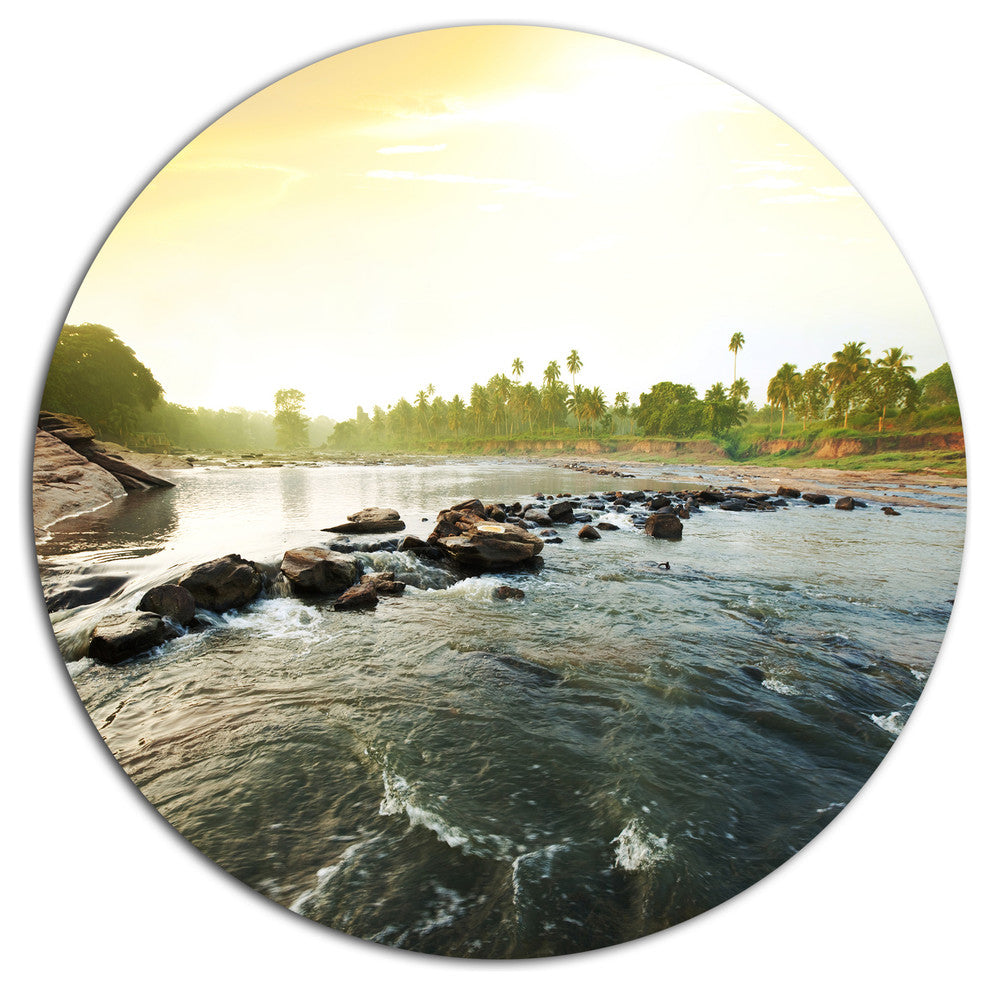 Beautiful Tropical River With Clean Water, Round Metal Wall Art, 36"