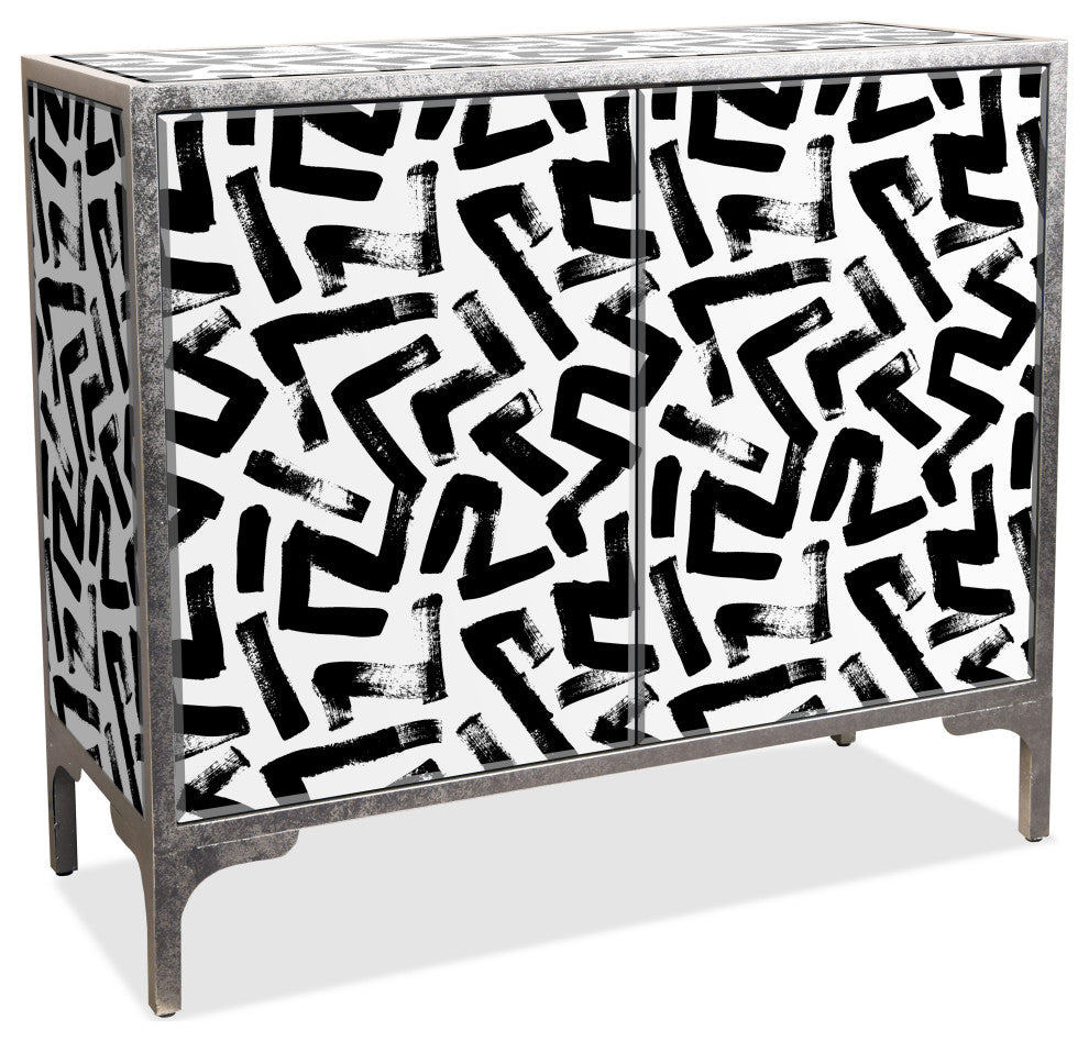 "Intertwined" Cabinets Console Table on Beveled Printed Art Glass, Frame