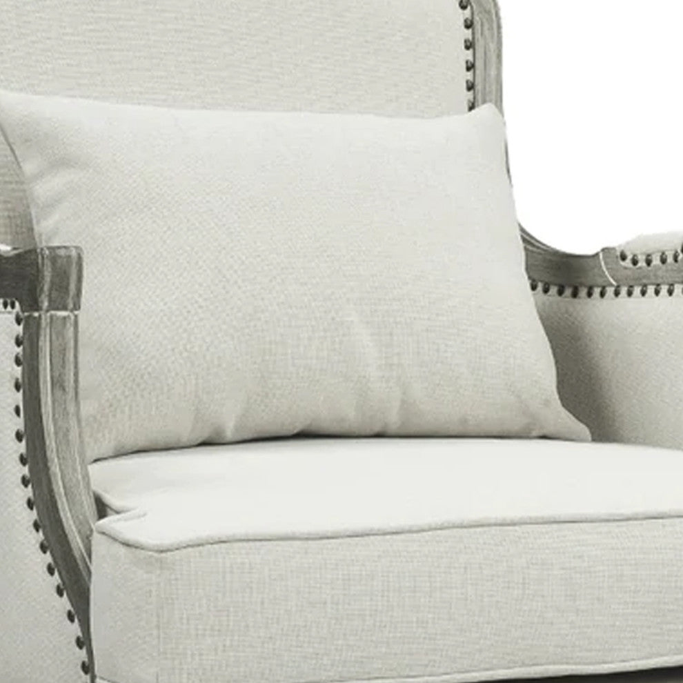 Benzara BM276244 Classic Accent Chair, Nailhead Trim, Box Cushion, Cream/Brown