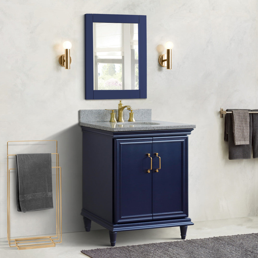 31" Single Vanity, Blue Finish With Gray Granite And Oval Sink