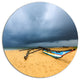 Beach With Dark Clouds Above Ocean, Seashore Round Metal Wall Art, 23"