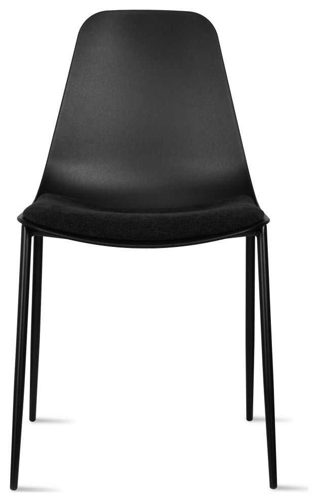 Modern Dining Armless Chairs, Round Seat, Metal Legs, Set of 4, Black