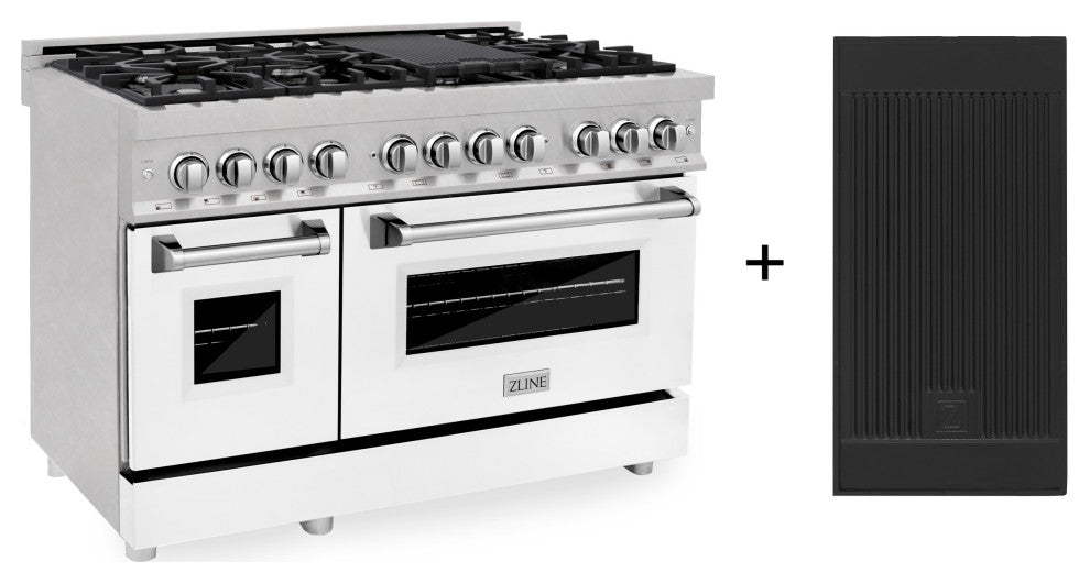 ZLINE 48 Dual Fuel Range With Griddle and White Matte Door