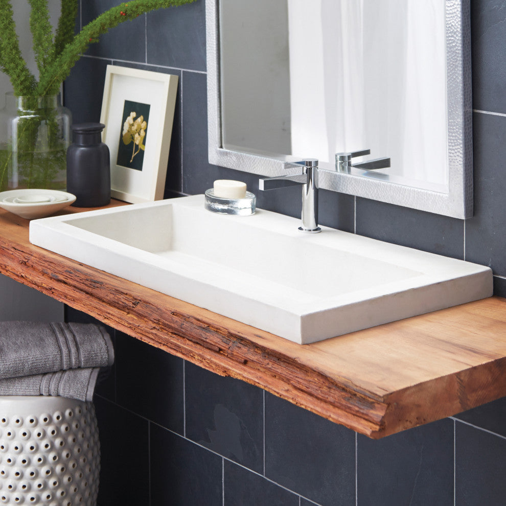 Trough 3619 Bathroom Sink, Pearl, No Faucet Holes