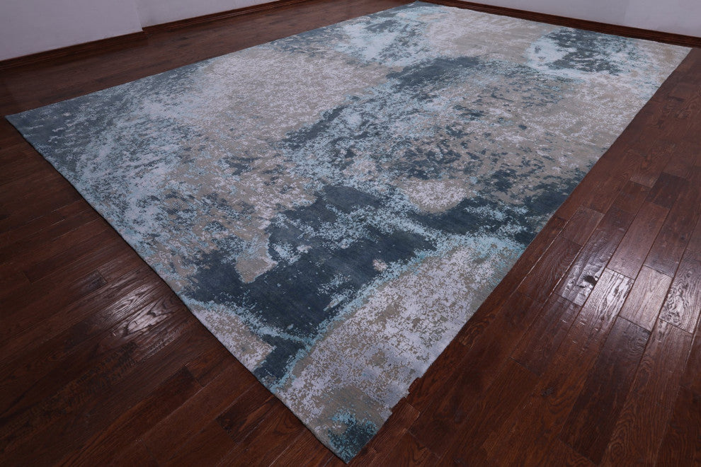 Modern Hand Knotted Wool and Silk Rug 12' 0" X 18' 3" Q7117