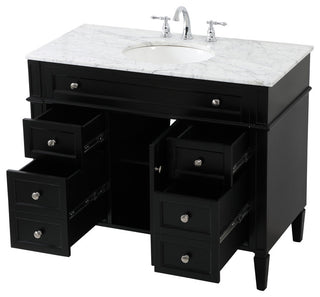 Home Living Vanity with Carrara White Marble Countertop, Black, 42", Single Sink