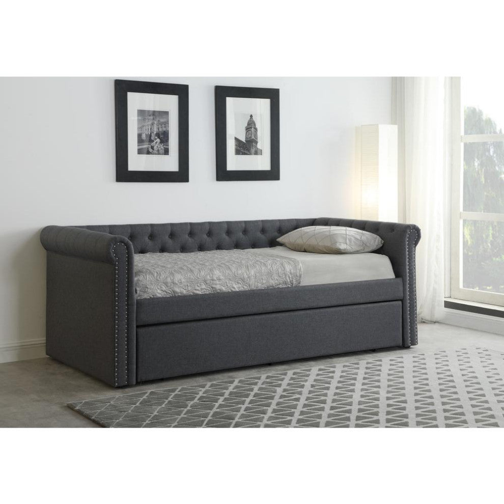 Tufted Daybed with Trundle, Beige