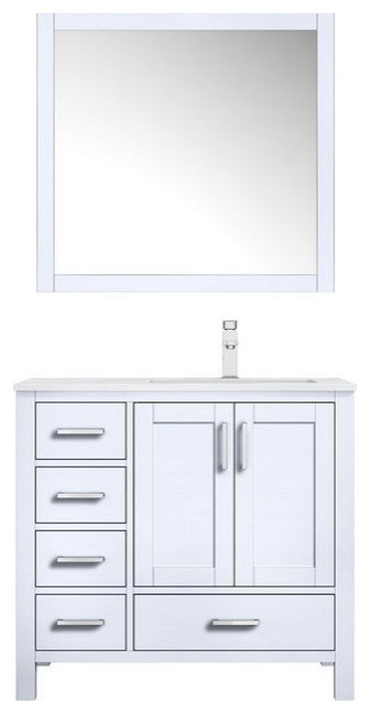 Jacques White 36" Single Vanity Set with Carrara Marble Top - Right Version