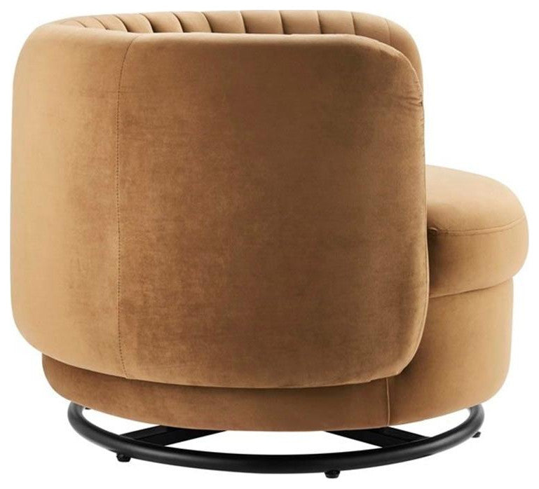 Embrace Tufted Performance Velvet Performance Velvet Swivel Chair, Black Cognac