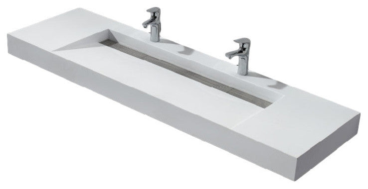 ADM Bathroom Rectangular Wall Mounted Sink, White 63", Matte White