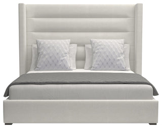 Nativa Interiors Aylet Horizontal Channel Tufted Bed, Off White, Queen, Medium Headboard