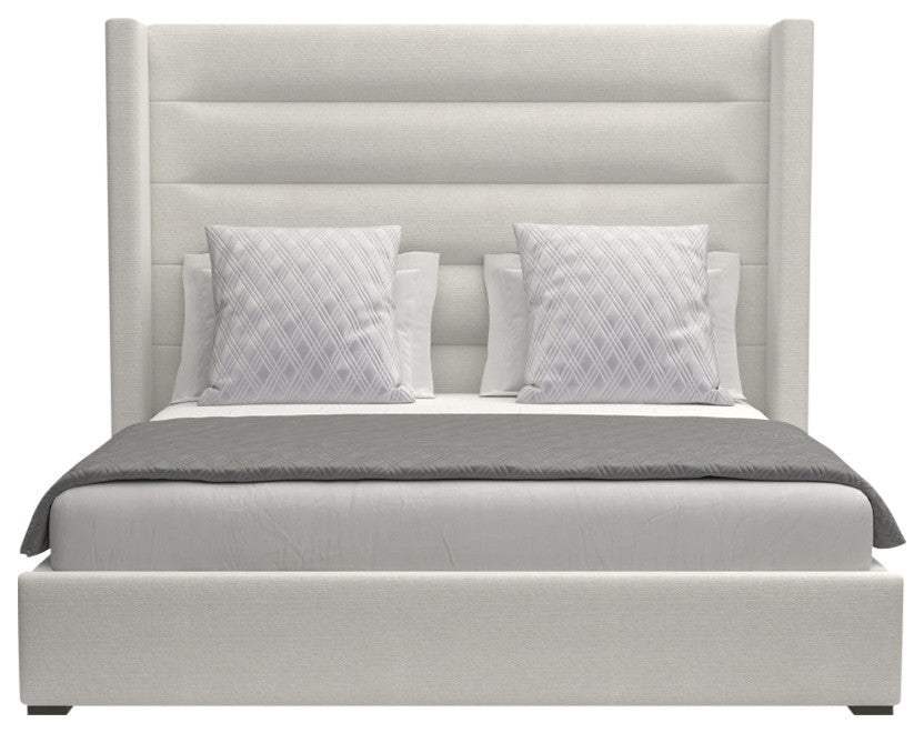 Nativa Interiors Aylet Horizontal Channel Tufted Bed, Off White, Queen, Medium Headboard