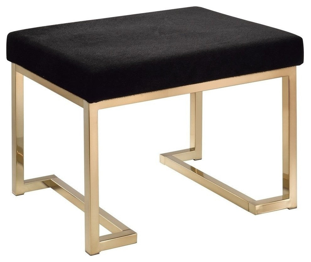 Acme Boice Ottoman, Black Fabric and Champagne
